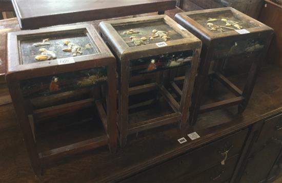 Three Chinese overlaid lacquer hardwood tables